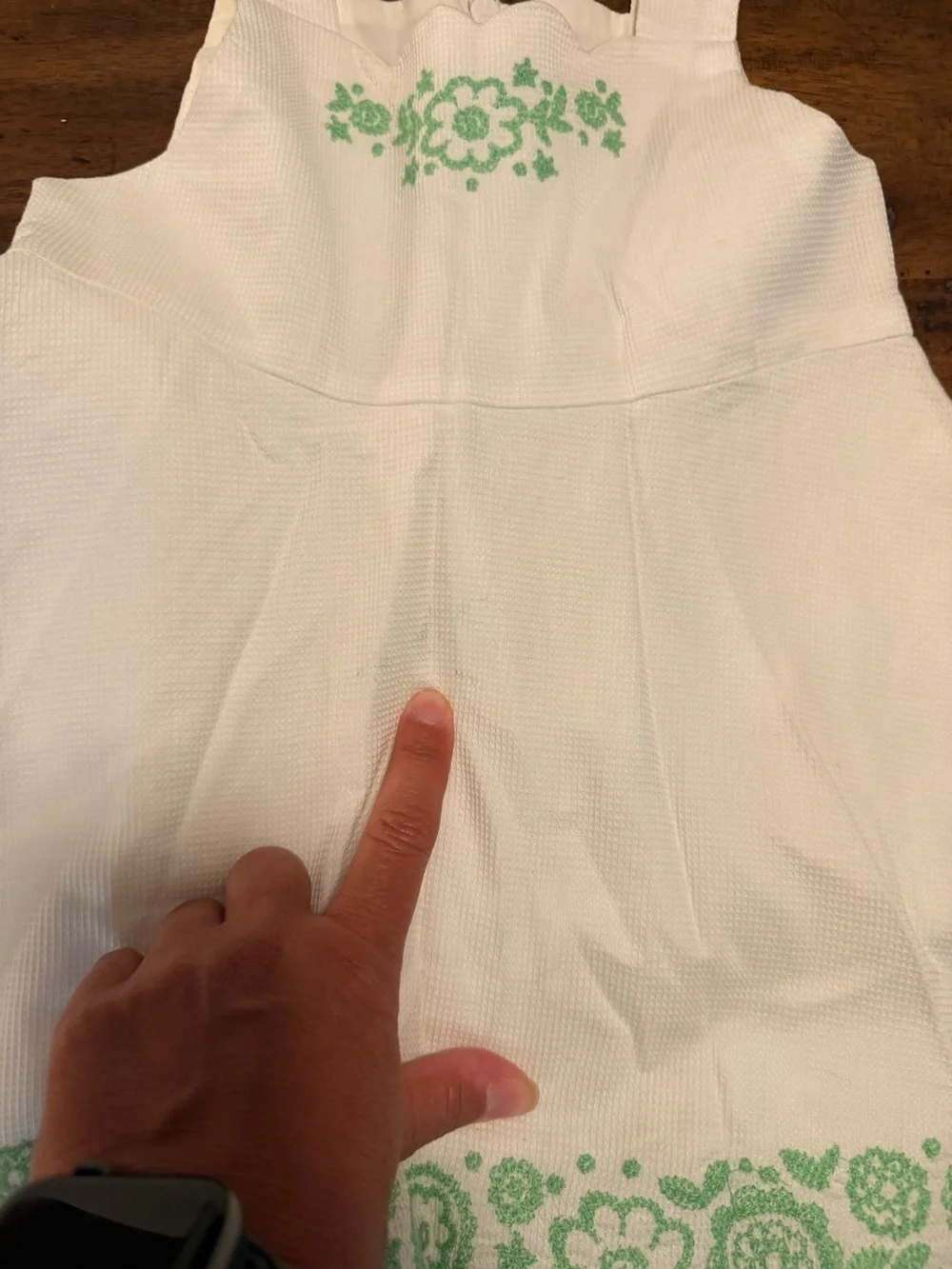 Girls White and Mint Green Floral Border Sundress